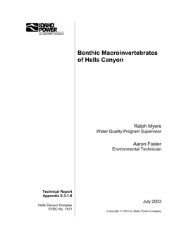 Benthic Macroinvertebrates of Hells Canyon