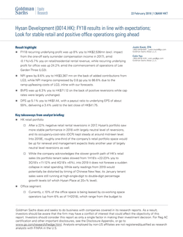 Hysan Development (0014.HK): FY18 Results in Line with Expectations; Look for Stable Retail and Positive Office Operations Going