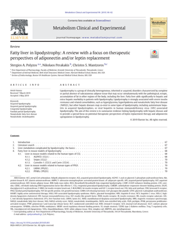 Fatty Liver in Lipodystrophy: a Review with a Focus on Therapeutic Perspectives of Adiponectin And/Or Leptin Replacement