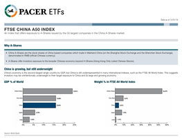 FTSE CHINA A50 INDEX an Index That Offers Exposure to A-Shares Issued by the 50 Largest Companies in the China A-Shares Market