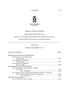 HANSARD 11-58 DEBATES and PROCEEDINGS Speaker