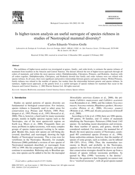 Is Higher-Taxon Analysis an Useful Surrogate of Species Richness in Studies of Neotropical Mammal Diversity?