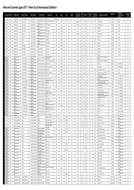 Wine and Gourmet Japan 2017 - Wine List of International Exhibitors