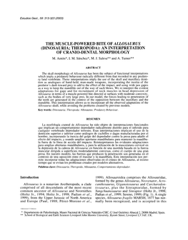 The Muscle-Powered Bite of Allosaurus (Dinosauria; Theropoda): an Interpretation of Cranio-Dental Morphology M