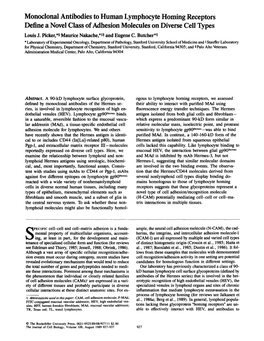 Monoclonal Antibodies to Human Lymphocyte Homing Receptors Define a Novel Class of Adhesion Molecules on Diverse Cell Types Louis J