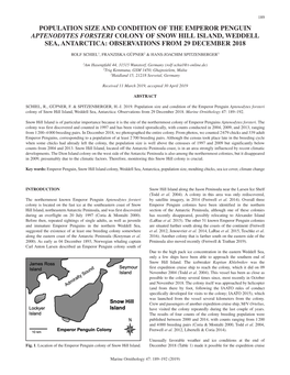 Population Size and Condition of the Emperor Penguin Aptenodytes Forsteri Colony of Snow Hill Island, Weddell Sea, Antarctica: Observations from 29 December 2018