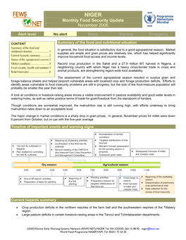 Niger Monthly Food Security Update, November 2006