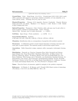 Sal Ammoniac Nh4cl C 2001-2005 Mineral Data Publishing, Version 1