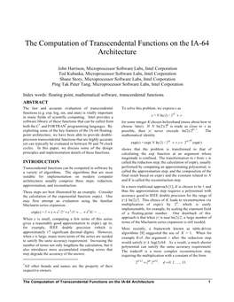 The Computation of Transcendental Functions on the IA-64 Architecture