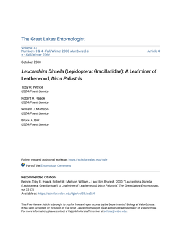 Leucanthiza Dircella (Lepidoptera: Gracillariidae): a Leafminer of Leatherwood, Dirca Palustris