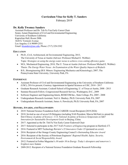 Curriculum Vitae for Kelly T. Sanders February 2019 Dr. Kelly Twomey