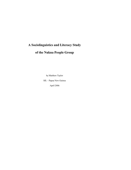 A Sociolinguistics and Literacy Study of the Nukna People Group