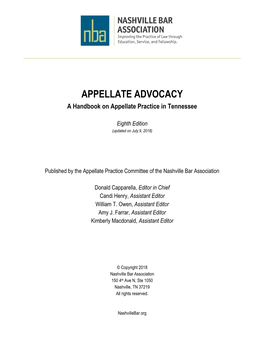 Appellate Advocacy: a Handbook on Appellate Practice in Tennessee