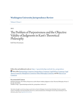 The Problem of Purposiveness and the Objective Validity of Judgments in Kant's Theoretical Philosophy, 6 Wash