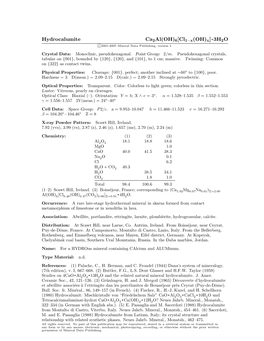 Hydrocalumite Ca2al(OH)6[Cl1−X(OH)X]• 3H2O