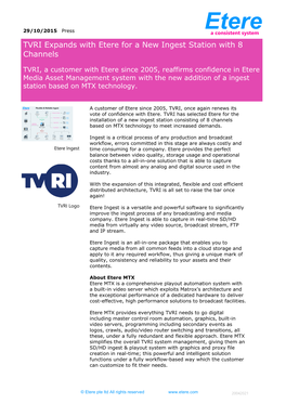 TVRI Expands with Etere for a New Ingest Station with 8 Channels