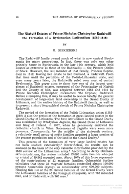 The Niasviz Estates of Prince Nicholas Christopher Radziwill the Formation of a Byelorussian Latifundium (1565-1616)