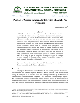 Position of Women in Kannada Television Channels: an Evaluation