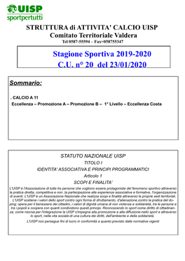 Stagione Sportiva 2019-2020 C.U. N° 20 Del 23/01/2020