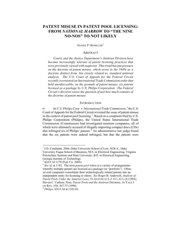 Patent Misuse in Patent Pool Licensing: from National Harrow to “The Nine No-Nos” to Not Likely