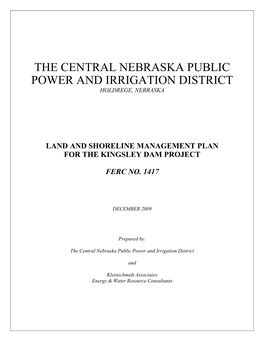 Land and Shoreline Management Plan for the Kingsley Dam Project Ferc No