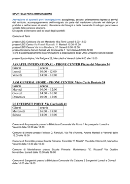 Sportelli Per Immigrazione