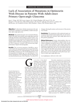 Lack of Association of Mutations in Optineurin with Disease in Patients with Adult-Onset Primary Open-Angle Glaucoma