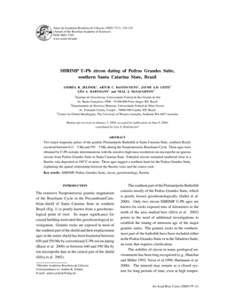 SHRIMP U-Pb Zircon Dating of Pedras Grandes Suite, Southern Santa Catarina State, Brazil