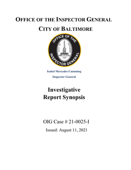 Investigative Report Synopsis