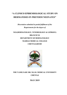 “A Clinico Epidemiological Study on Dermatoses in Preterm Neonates”