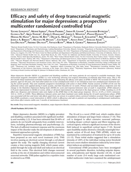 Efficacy and Safety of Deep Transcranial Magnetic Stimulation for Major Depression