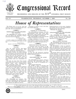 Congressional Record United States Th of America PROCEEDINGS and DEBATES of the 111 CONGRESS, FIRST SESSION