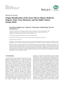 Research Article Origin Identification of the Sauce-Flavor Chinese Baijiu by Organic Acids, Trace Elements, and the Stable Carbon Isotope Ratio