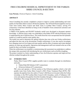 Free Chlorine Residual Improvement in the Parkes Shire Council B-Section