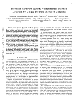 Processor Hardware Security Vulnerabilities and Their Detection by Unique Program Execution Checking