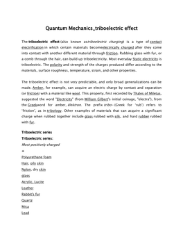 Quantum Mechanics Triboelectric Effect