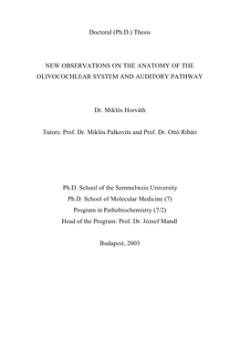 Doctoral (Ph.D.) Thesis NEW OBSERVATIONS on THE