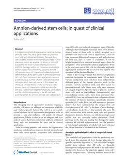 Amnion-Derived Stem Cells: in Quest of Clinical Applications