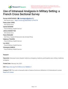 Use of Intranasal Analgesia in Military Setting: a French Cross Sectional Survey