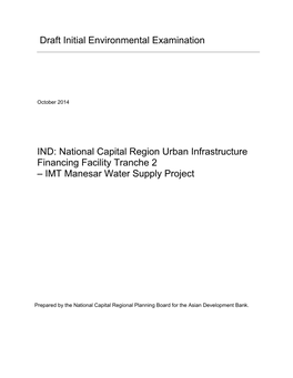 IMT Manesar Water Supply Project: Draft Initial En