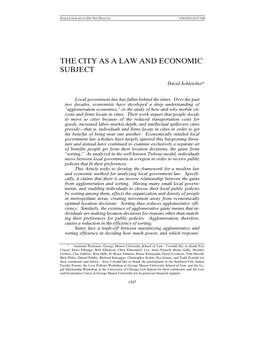 The City As a Law and Economic Subject