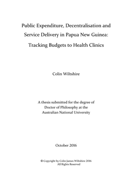 Public Expenditure, Decentralisation and Service Delivery in Papua New Guinea