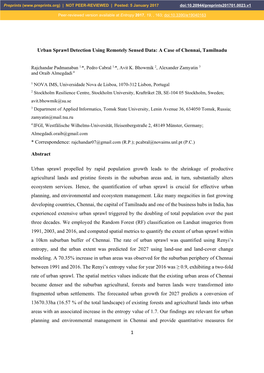 A Case of Chennai, Tamilnadu Abstract Urban Sprawl Propelled By