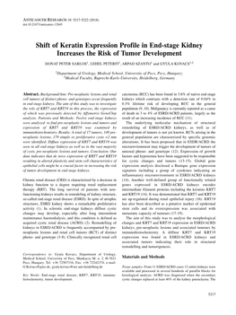 Shift of Keratin Expression Profile in End-Stage Kidney Increases The