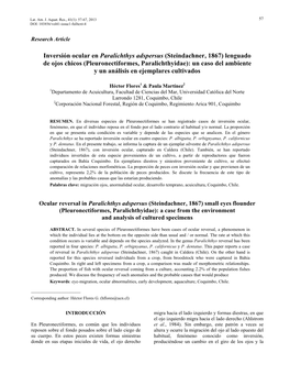 Lenguado De Ojos Chicos (Pleuronectiformes, Paralichthyidae): Un Caso Del Ambiente Y Un Análisis En Ejemplares Cultivados