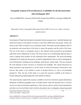 Geospatial Analysis of Forest Resources Availability for the Reconstruction After Earthquake 2015