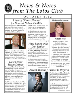 From the Lotos Club News & Notes