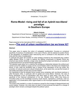 Rome-Model: Rising and Fall of an Hybrid Neo-Liberal Paradigm in Southern Europe