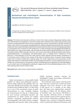 Biochemical and Toxinological Characterization of Naja Sumatrana Er