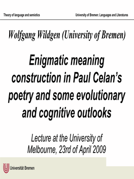 Wolfgang Wildgen (Universität Bremen) Minimal Syntax: Comparison of Meaning Construction in Everyday Compounds and Compounds In